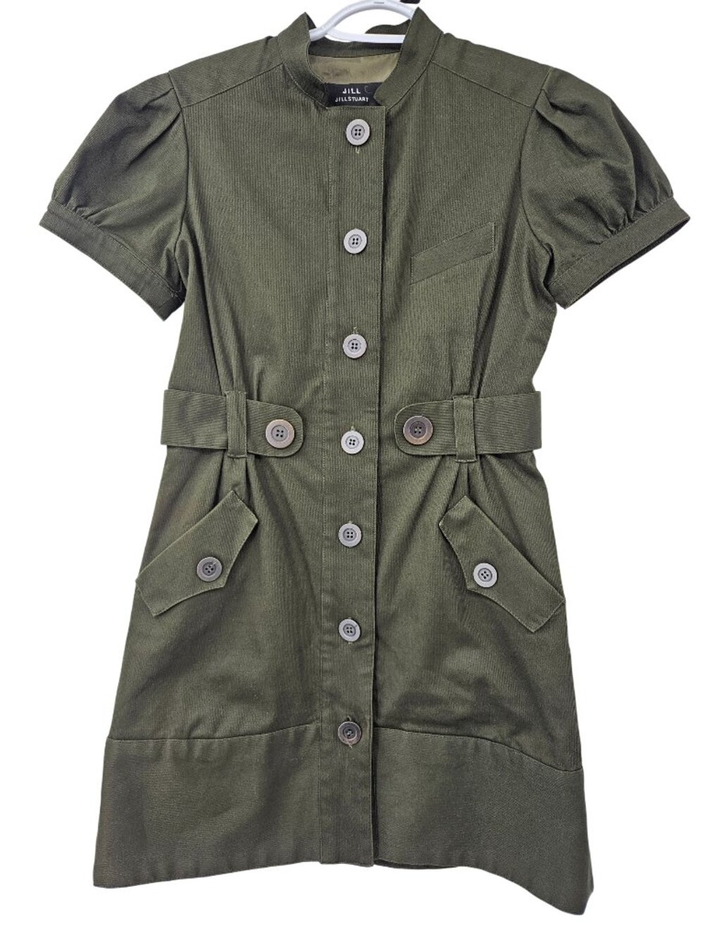 Jill Stuart Military Utility Button Front Mini Dress Olive Green Women's Size 4